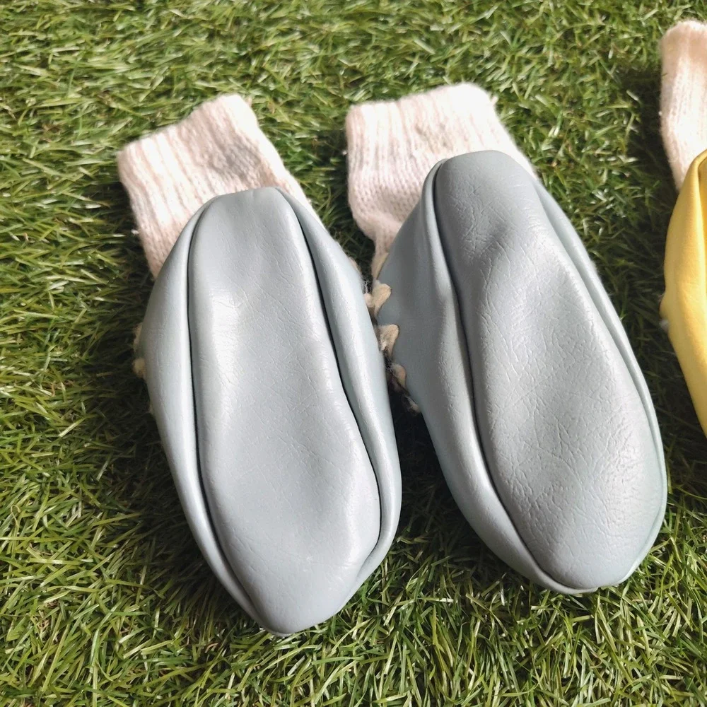 Vintage Leather Baby Toddler Mocassins Socks Blue Yellow Slip On Shoes 2 Pair